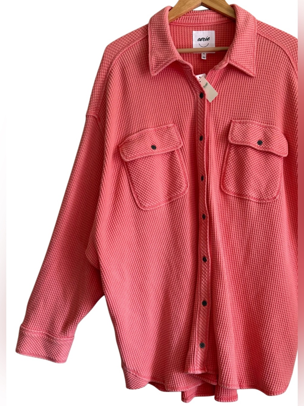 AERIE Oversized Slouchy Comfy Casual LumberJane Waffle Shirt Size XXL NWT - Picture 3 of 11